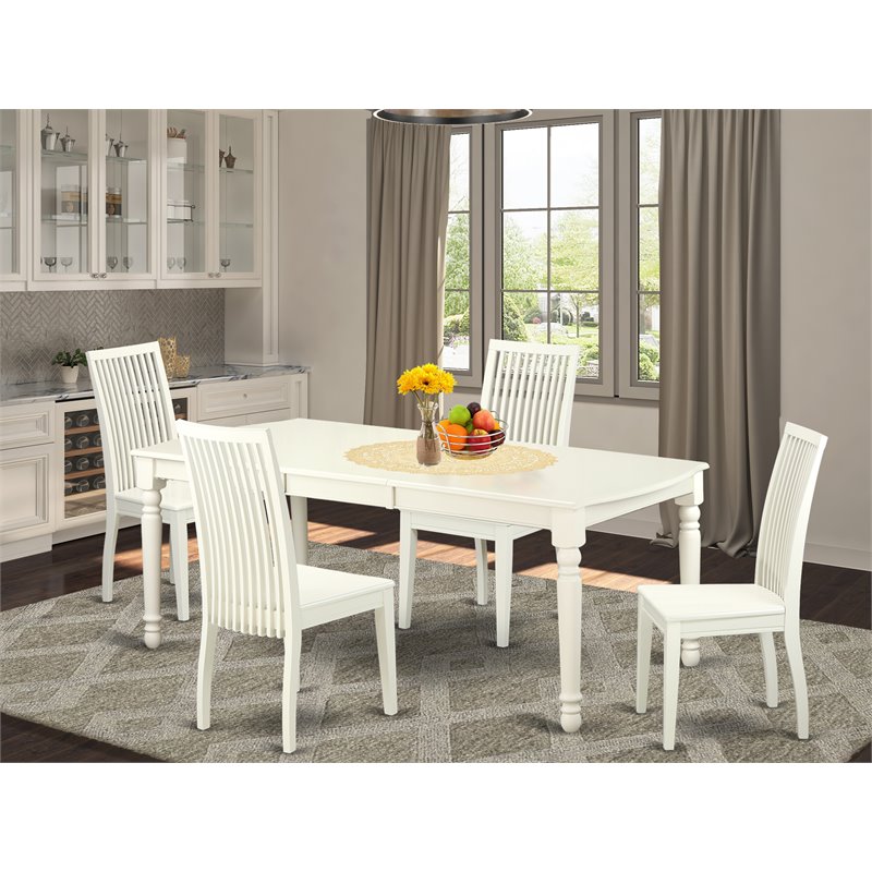 Pemberly Row Traditional 5-piece Wood Kitchen Table Set in Linen White