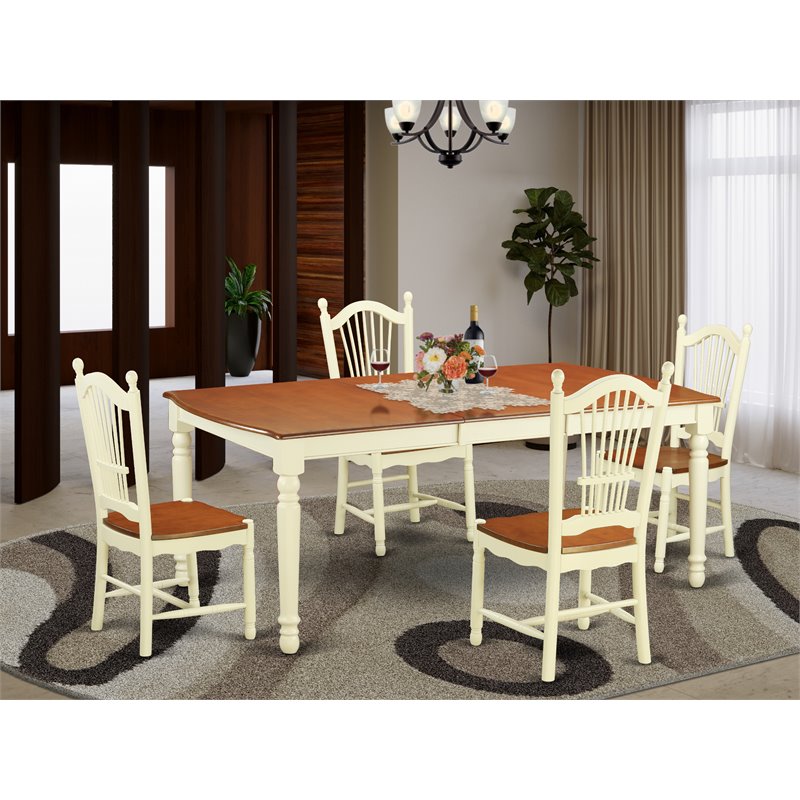 Pemberly Row Traditional 5-piece Wood Dinette Set in Buttermilk/Cherry