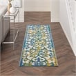 Pemberly Row Contemporary 2'x 6' Ivory Blue Indoor/Outdoor Rug
