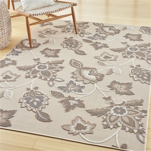 Pemberly Row 94&quotx 126&quot Farmhouse Fabric Outdoor Rug in Beige Finish
