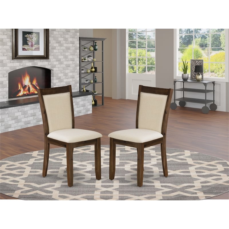 Pemberly Row Light Beige Seat and Antique Walnut Finish Chairs - Set of 2