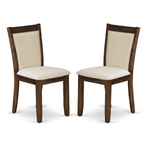 Pemberly Row Light Beige Seat and Antique Walnut Finish Chairs - Set of 2