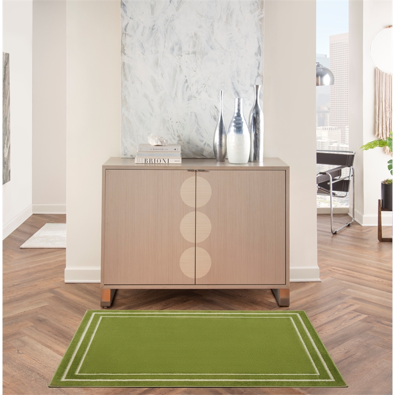 Pemberly Row 3' x 5' Green Ivory Contemporary Indoor/Outdoor Rug