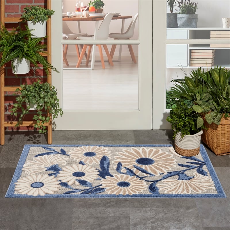 Pemberly Row 3 'x 4' Blue Gray Fabric Contemporary Blue & Gray Area Rug