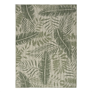 Pemberly Row 72&quotx108&quot Outdoor Polypropylene Fabric Rug in Ivory/Green