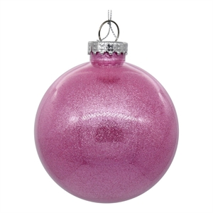 Pemberly Row 4.75&quot Plastic Ball Ornament in Clear Pink Glitter (Set of 4)