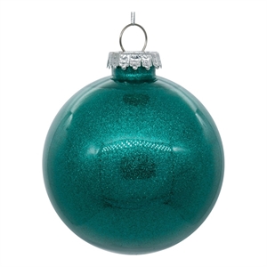 Pemberly Row Traditional 3&quot Teal Glitter Clear Ball Ornaments 12/Bag