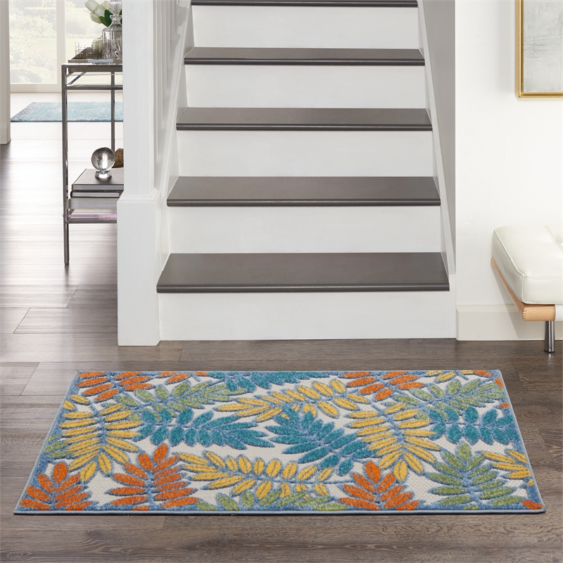 Pemberly Row Contemporary 3'x 5' Multicolor Fabric Tropical Area Rug