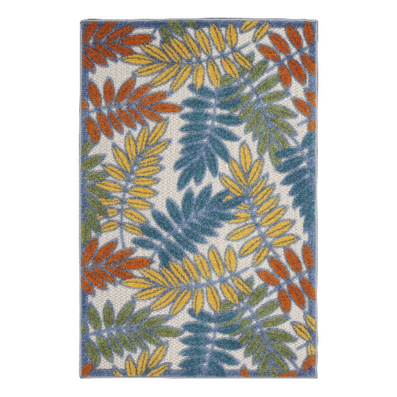 Pemberly Row Contemporary 3'x 5' Multicolor Fabric Tropical Area Rug