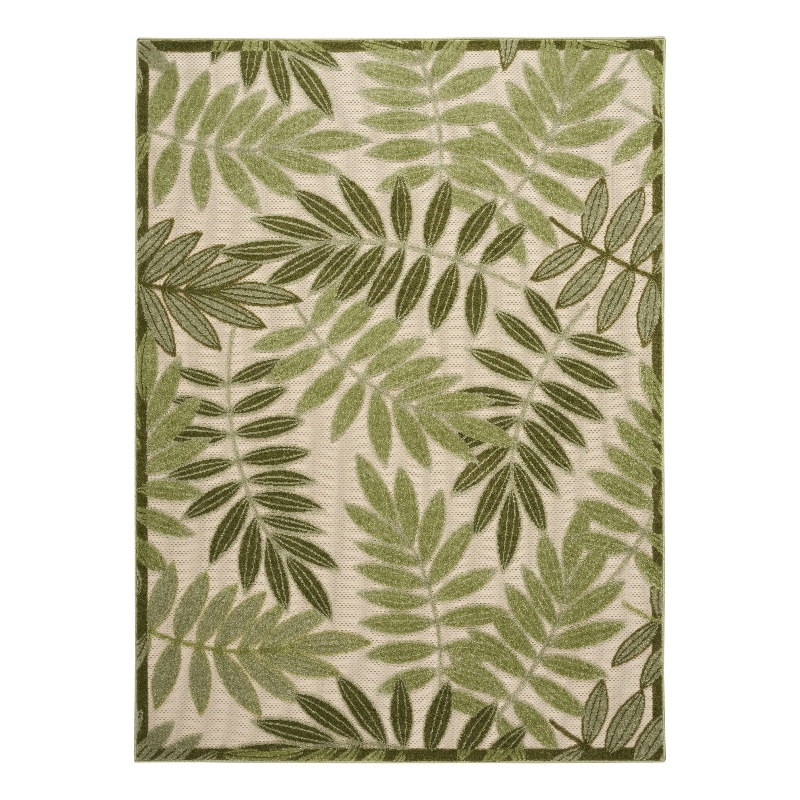 Pemberly Row Contemporary 6'x 9' Ivory Green Fabric Outdoor Area Rug