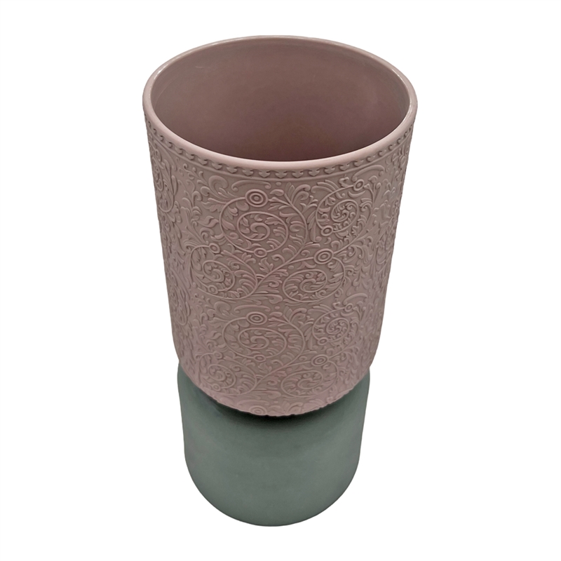 Pemberly Row 12-inch Tall Modern Ceramic Flower Vase in Pink