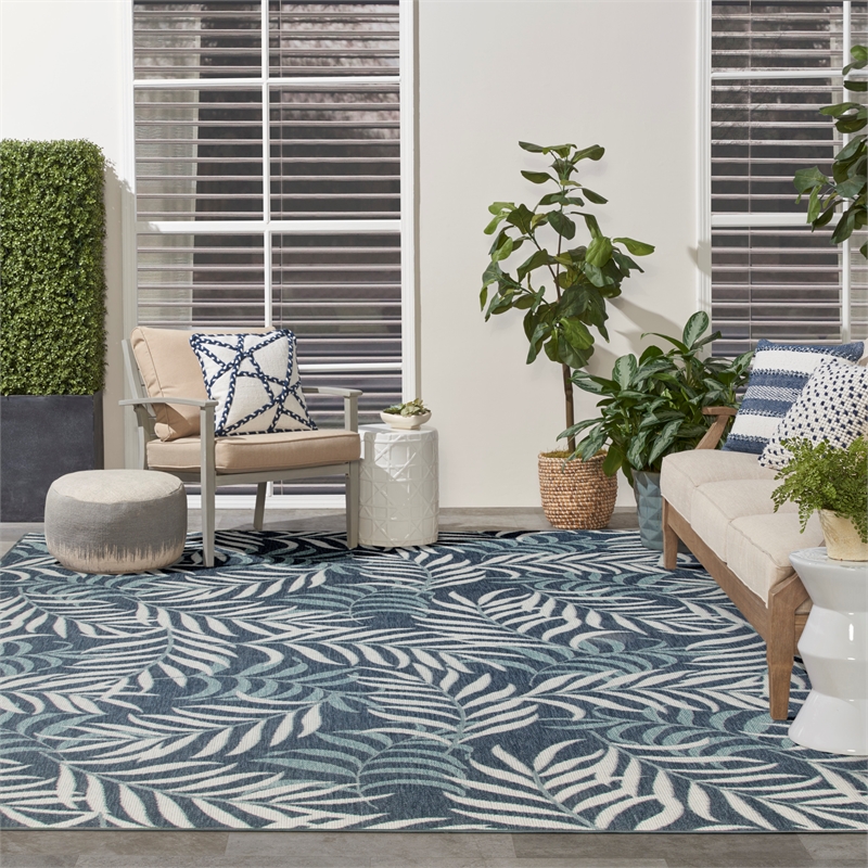 Pemberly Row Contemporary Home 10'x 14' Navy Tropical-pattern Area Rug