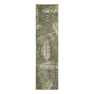 Pemberly Row Contemporary Home 8' Runner Fabric Green Ivory Area Rug