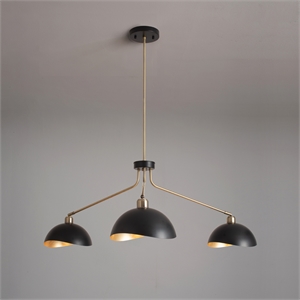 Pemberly Row Brass Black Gold Leaf Finish Dimmable 3-Light Chandelier