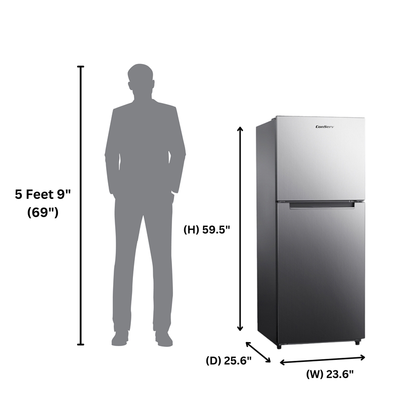 Pemberly Row 10cf Top Freezer Refrigerator 24in Frost Free Quiet 43dB 110V