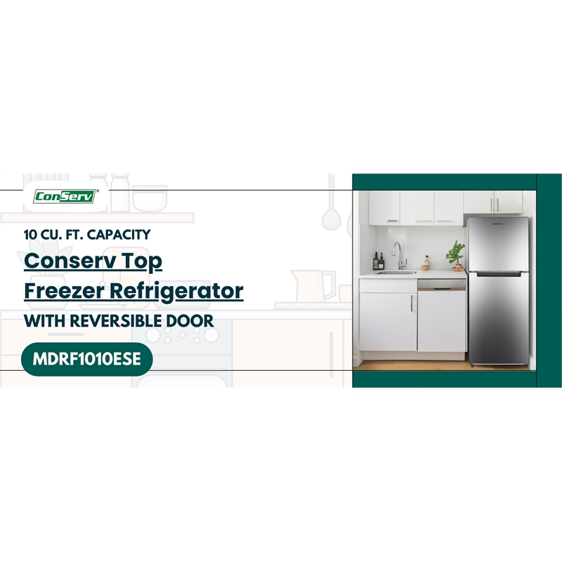Pemberly Row 10cf Top Freezer Refrigerator 24in Frost Free Quiet 43dB 110V
