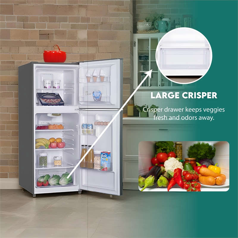 Pemberly Row 10cf Top Freezer Refrigerator 24in Frost Free Quiet 43dB 110V