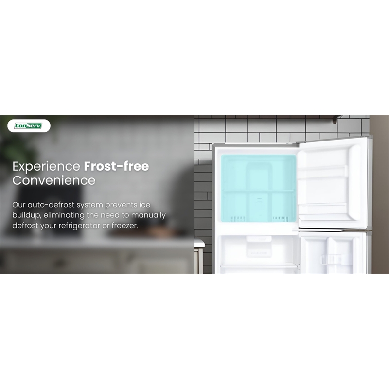 Pemberly Row 10cf Top Freezer Refrigerator 24in Frost Free Quiet 43dB 110V