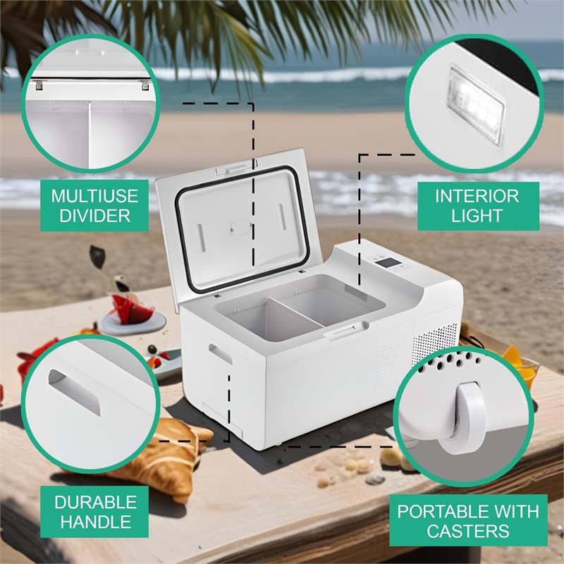 Pemberly Row Rolling Fridge-Freezer Portable Casters Retractable Handle 0.7cf