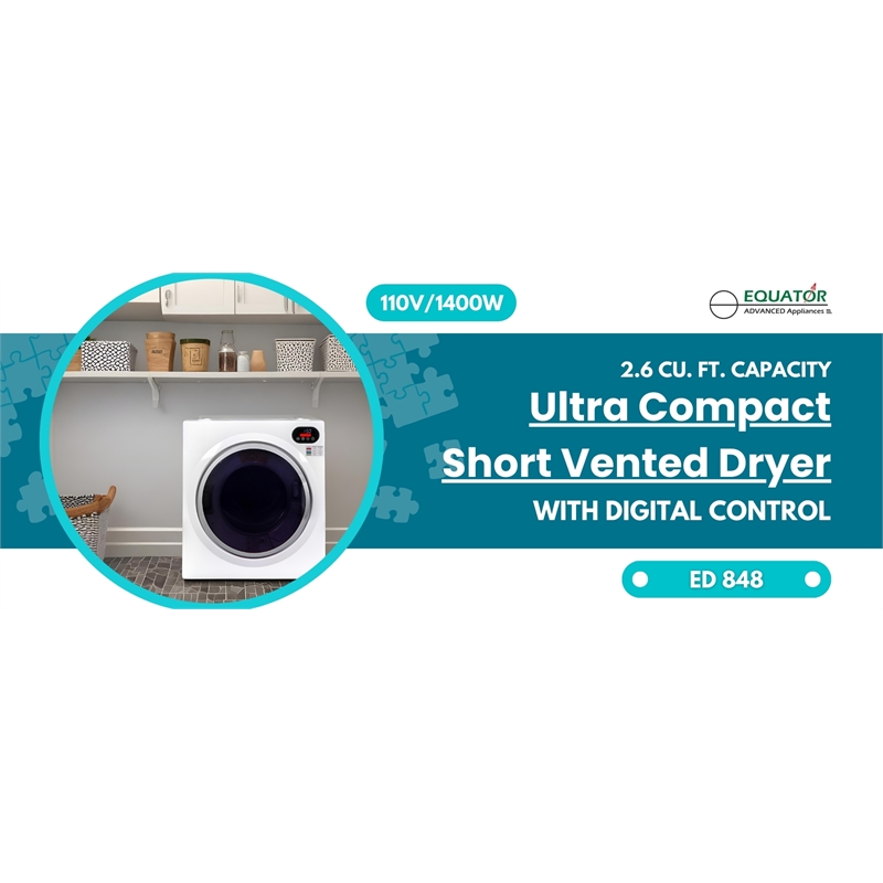 Pemberly Row Ultra Compact Short Vented Sensor Dryer 2.6cf/10lb LED Ops