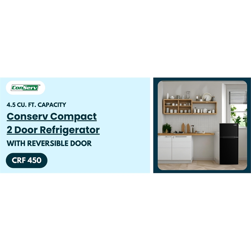 Pemberly Row 19in Black Compact 2 Door Refrigerator 4.5cf Reversible Door 110V