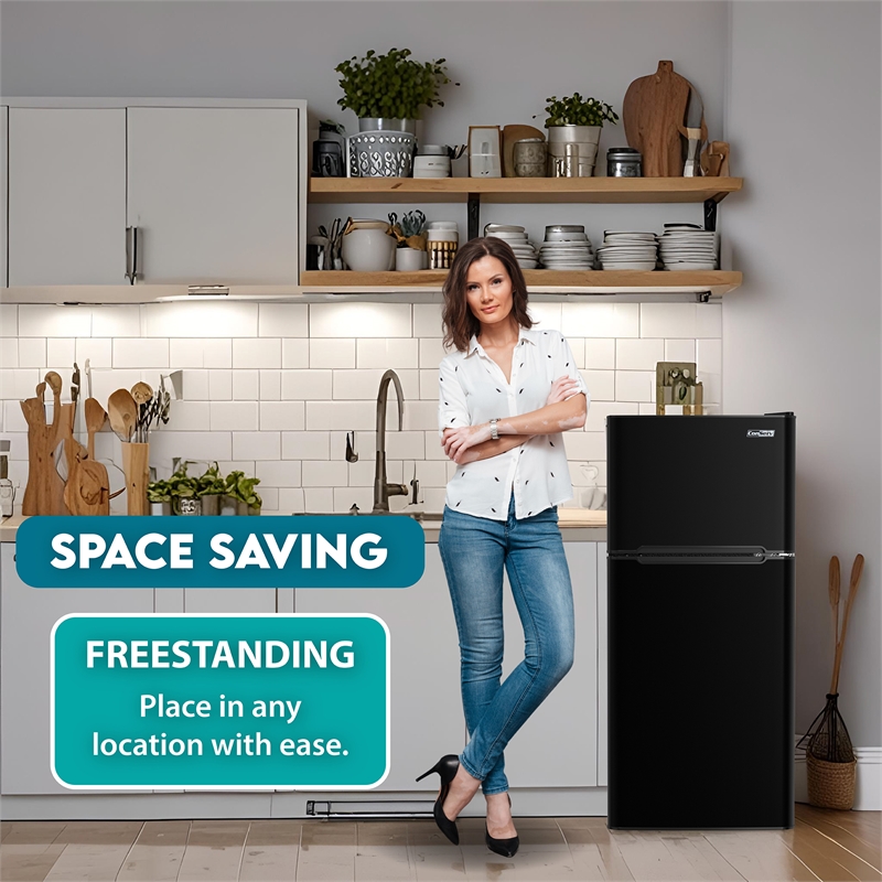 Pemberly Row 19in Black Compact 2 Door Refrigerator 4.5cf Reversible Door 110V