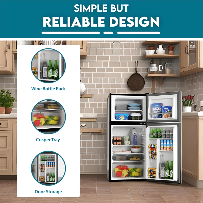 Pemberly Row 19in Black Compact 2 Door Refrigerator 4.5cf Reversible Door 110V