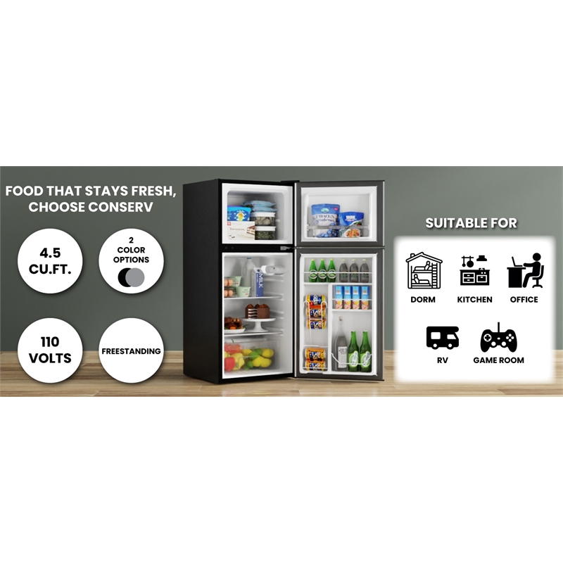 Pemberly Row 19in Black Compact 2 Door Refrigerator 4.5cf Reversible Door 110V