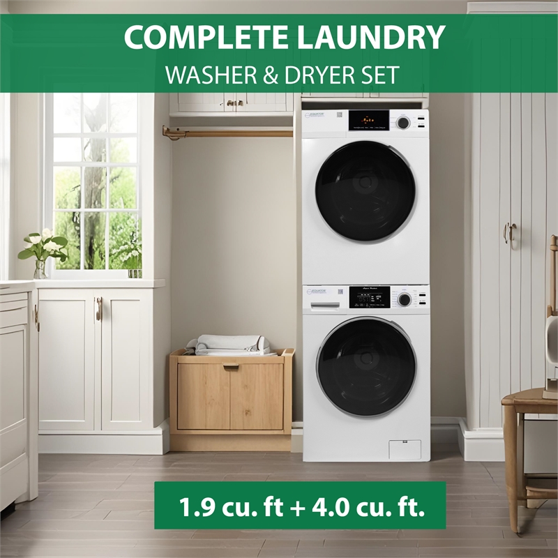 Pemberly Row Power Touch Compact 110V Washer & 220V Vented Digital 4cf Dryer