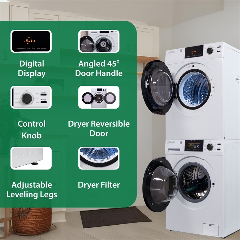 Pemberly Row Power Touch Compact 110V Washer & 220V Vented Digital 4cf Dryer