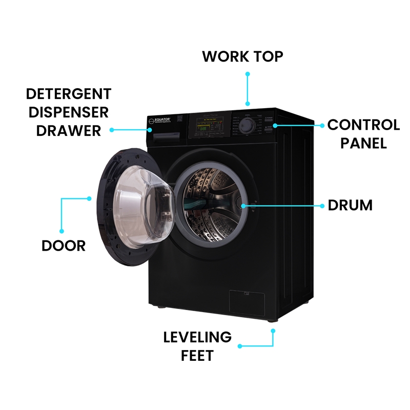Pemberly Row 1.6 cu.ft./15 lbs Black Front Load Washer 15 Programs & Pet Cycle