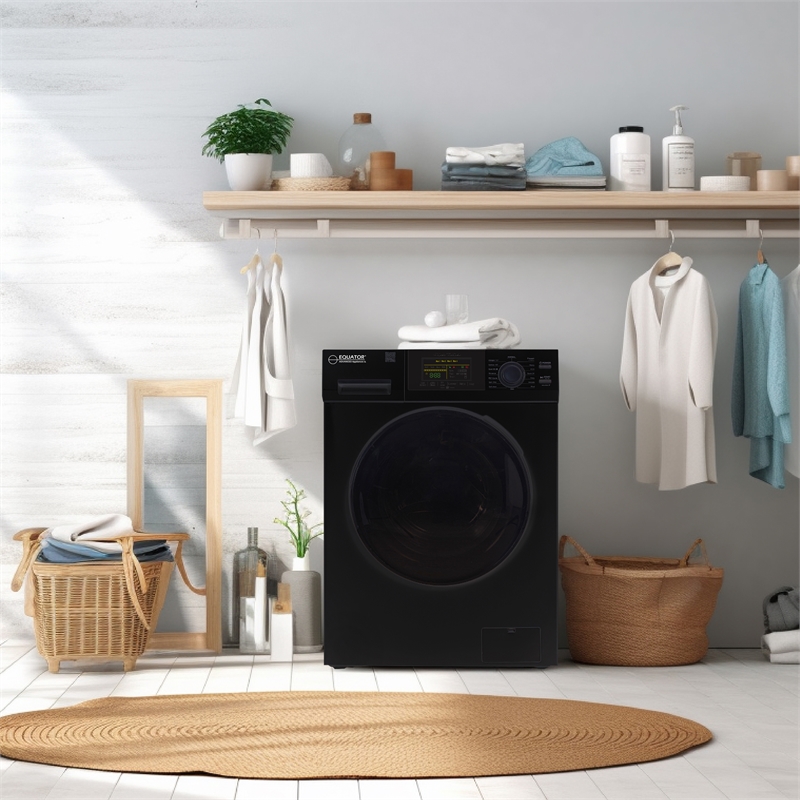 Pemberly Row 1.6 cu.ft./15 lbs Black Front Load Washer 15 Programs & Pet Cycle