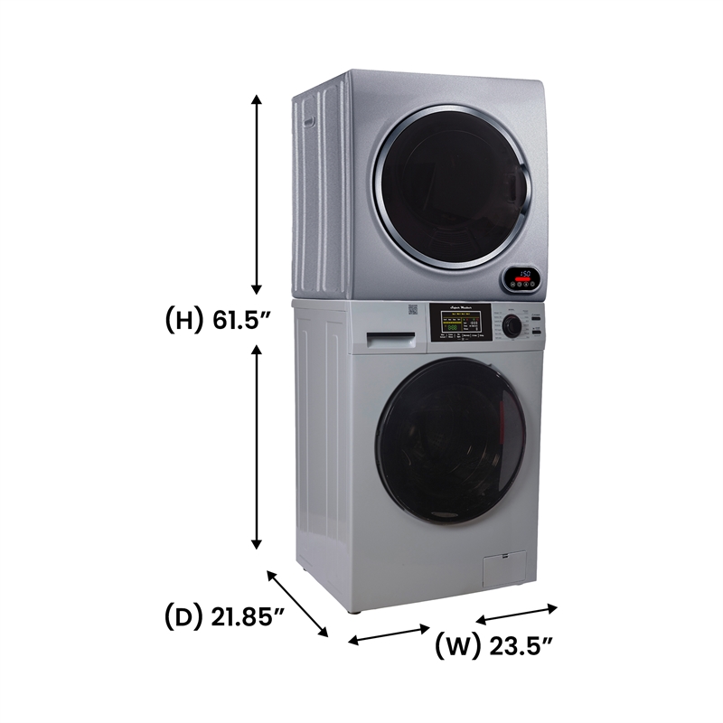 Pemberly Row 110V 1.6 cf Washer & 3.5cf Vented Digital Sensor Dryer in Silver