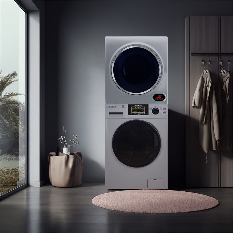 Pemberly Row 110V 1.6 cf Washer & 3.5cf Vented Digital Sensor Dryer in Silver