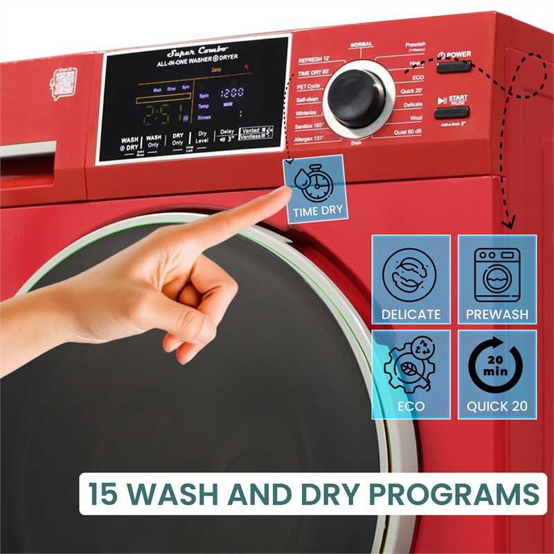 Pemberly Row All-in-One Washer Dryer Ventless/Vented Pet Cycle 1.62cf 110V