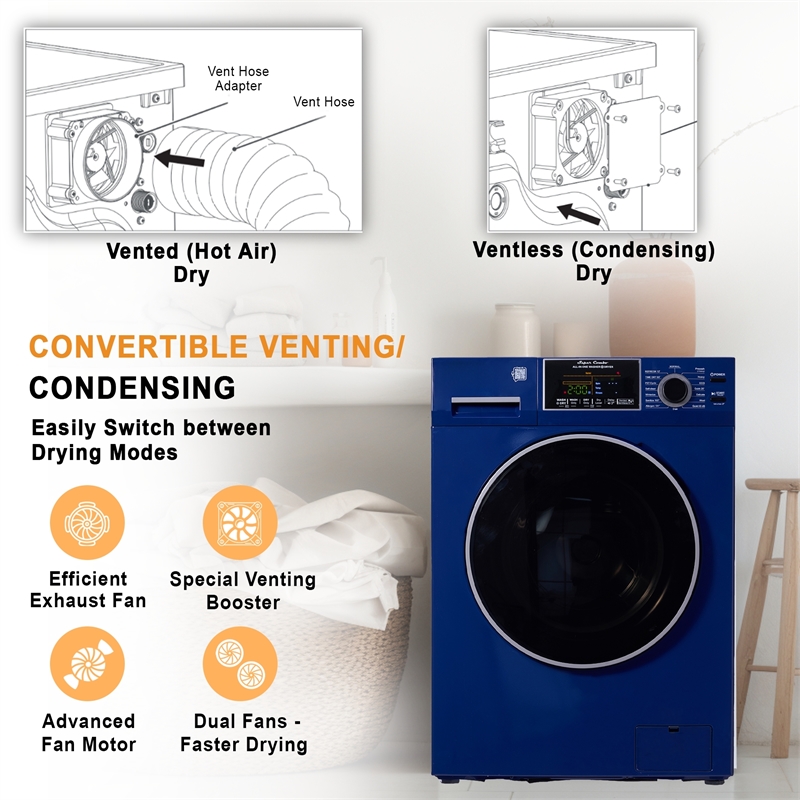 Pemberly Row Convertible Washer-Dryer 18lb/1.9cf Sanitize Allergen Cycle 1400RPM
