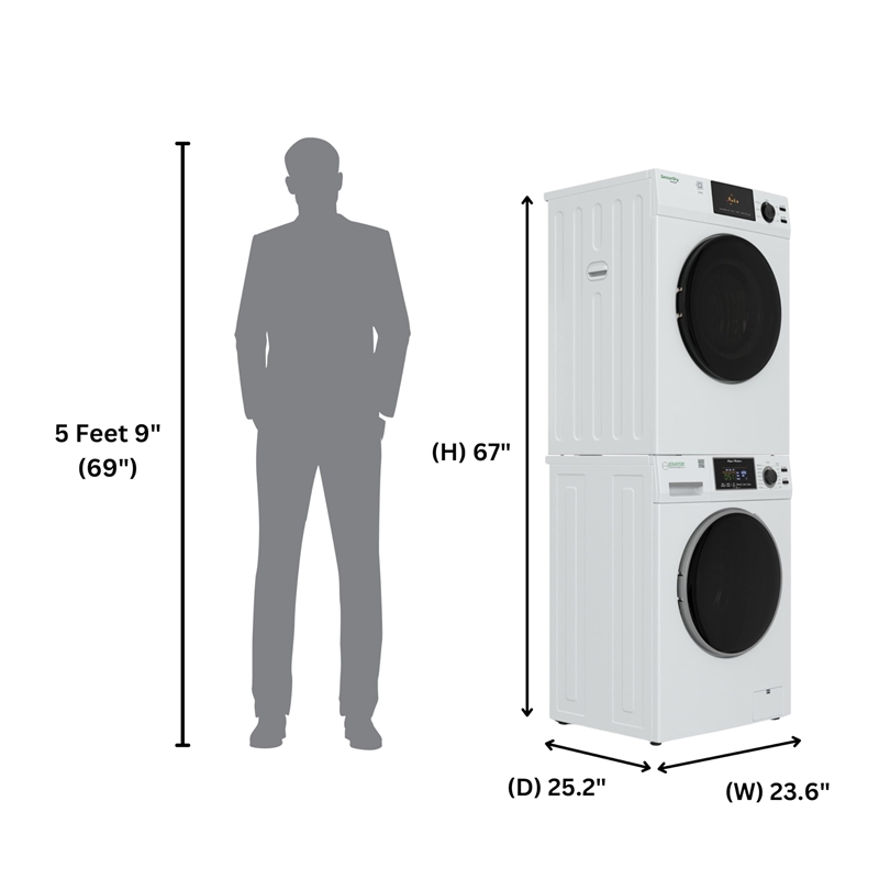 Pemberly Row Laundry Set 18 Lbs Washer 1.9cf&Vented Dryer 4cf Single Outlet 110V