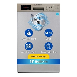 Pemberly Row 18&quot Built-in Dishwasher 10 Place 8 Wash 1/2Load Sensor Wash 110V