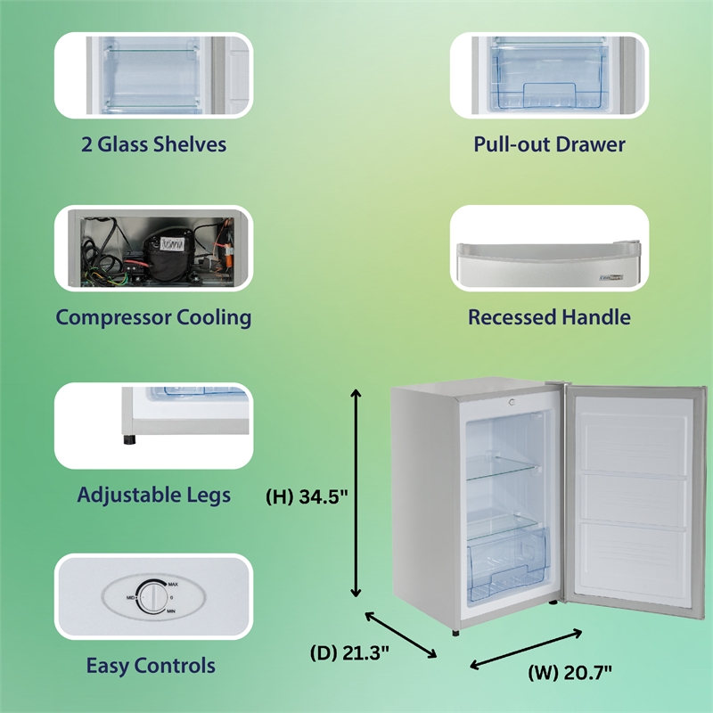 Pemberly Row 3cf Compact Upright Freezer Reversible Door Freestanding 110V