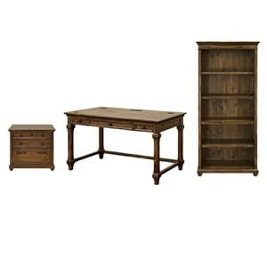 Pemberly Row Set of 3 Office Desk with Power Center & Filing Cabinet & Bookcase