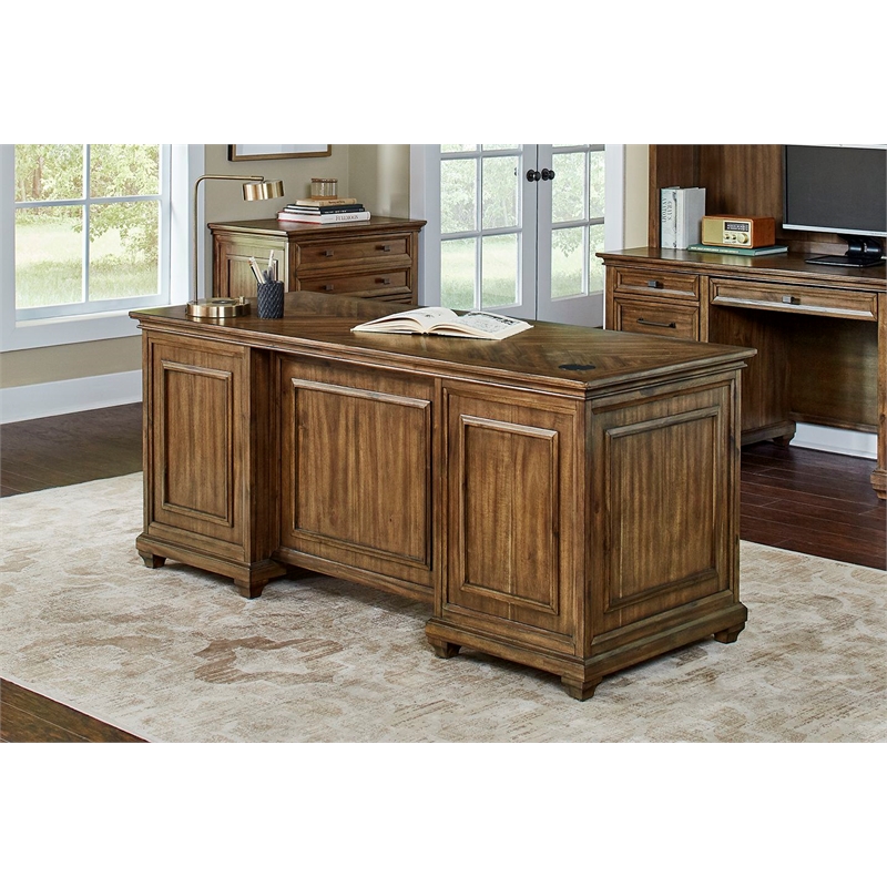 Pemberly Row Set of 3 Fully Assembled Executive Desk & Filing Cabinet & Bookcase