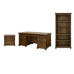 Pemberly Row Set of 3 Fully Assembled Executive Desk & Filing Cabinet & Bookcase