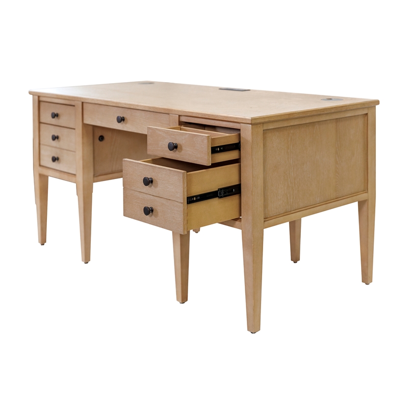 Pemberly Row Set of 2 Fully Assembled Wood Brown Desk & Lateral Filing Cabinet