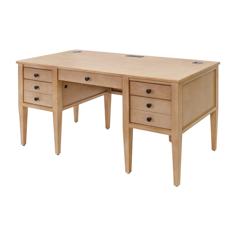 Pemberly Row Set of 2 Fully Assembled Wood Brown Desk & Lateral Filing Cabinet