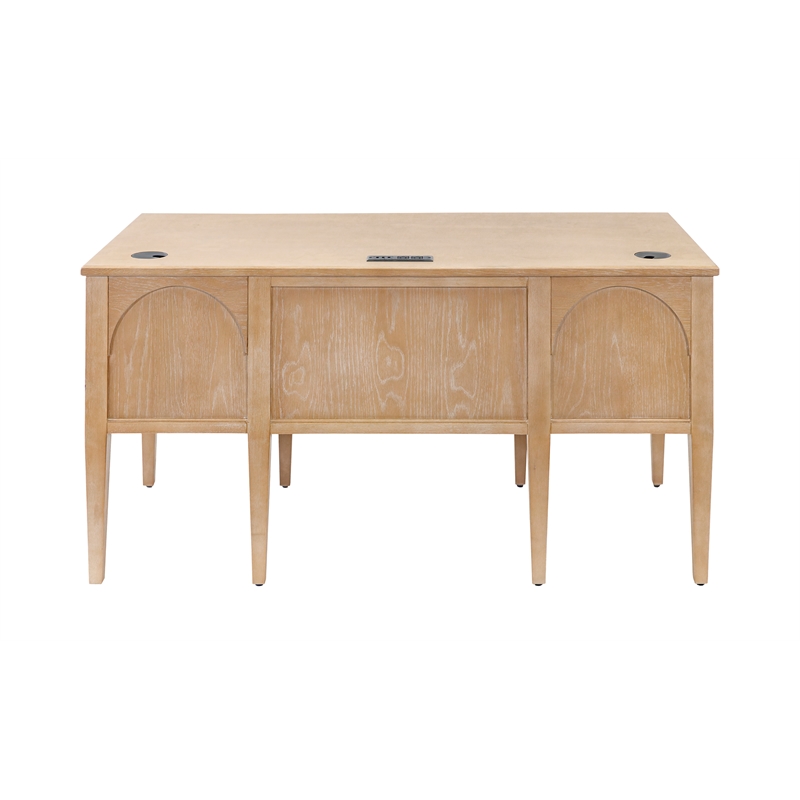 Pemberly Row Set of 2 Fully Assembled Wood Brown Desk & Lateral Filing Cabinet