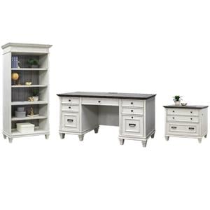 Pemberly Row Set of 3 Wood Credenza Office Desk & Filing Cabinet & Bookcase