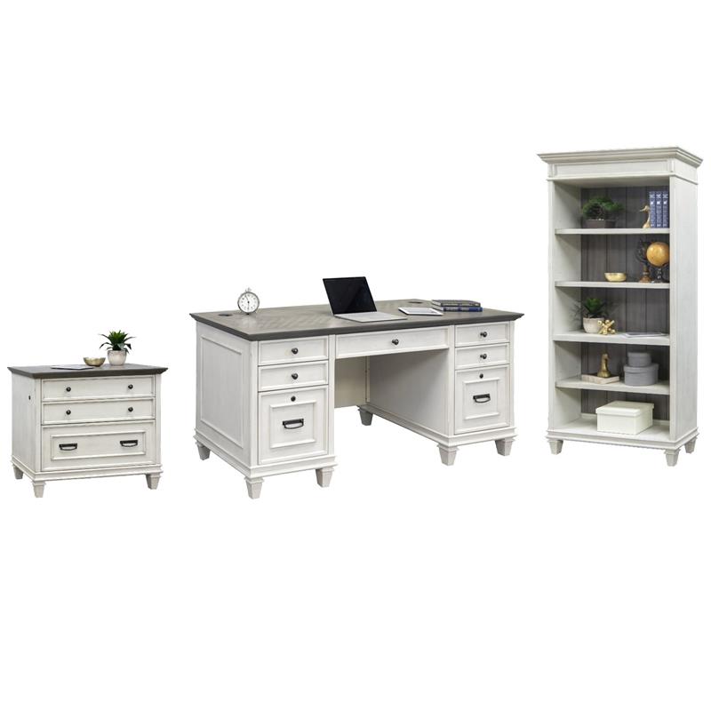 Pemberly Row Set of 3 Fully Assembled Office Desk & Filing Cabinet & Bookcase