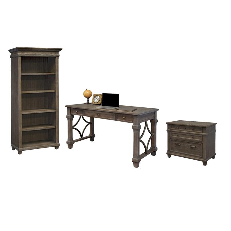 Pemberly Row Set of 3 Fully Assembled Office Desk & Filing Cabinet & Bookcase