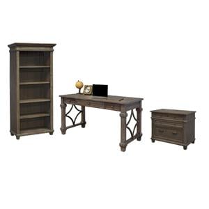 Pemberly Row Set of 3 Fully Assembled Office Desk & Filing Cabinet & Bookcase