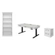 Pemberly Row Set of 3 Electric Sit/Stand Office Desk & Filing Cabinet & Bookcase